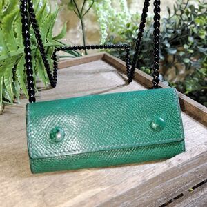 Hermes Green Textured Leather Chain Wallet